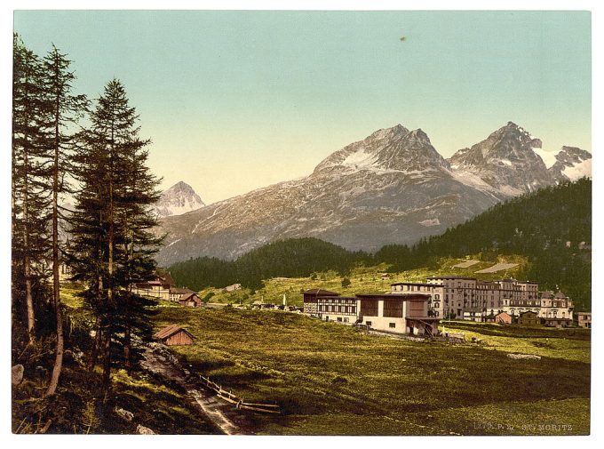 Engadine, St. Moritz, and view of the Pulaschin, Albana and Julier, Grisons, Switzerland