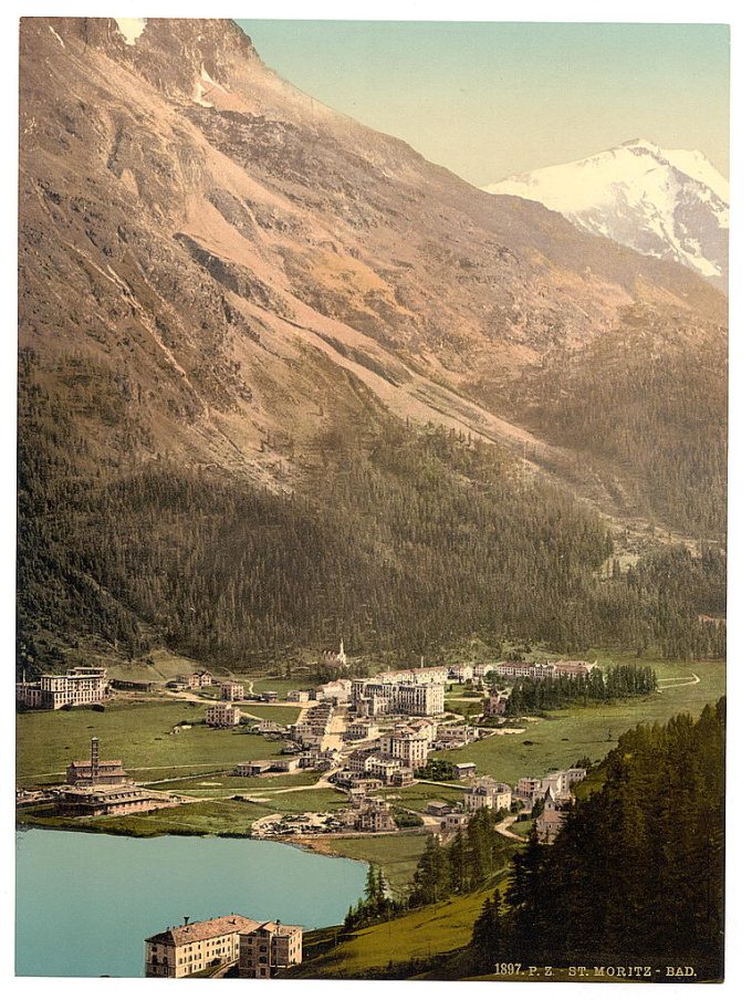 St. Moritz, village and baths, with Piz Surlej, Grisons, Switzerland