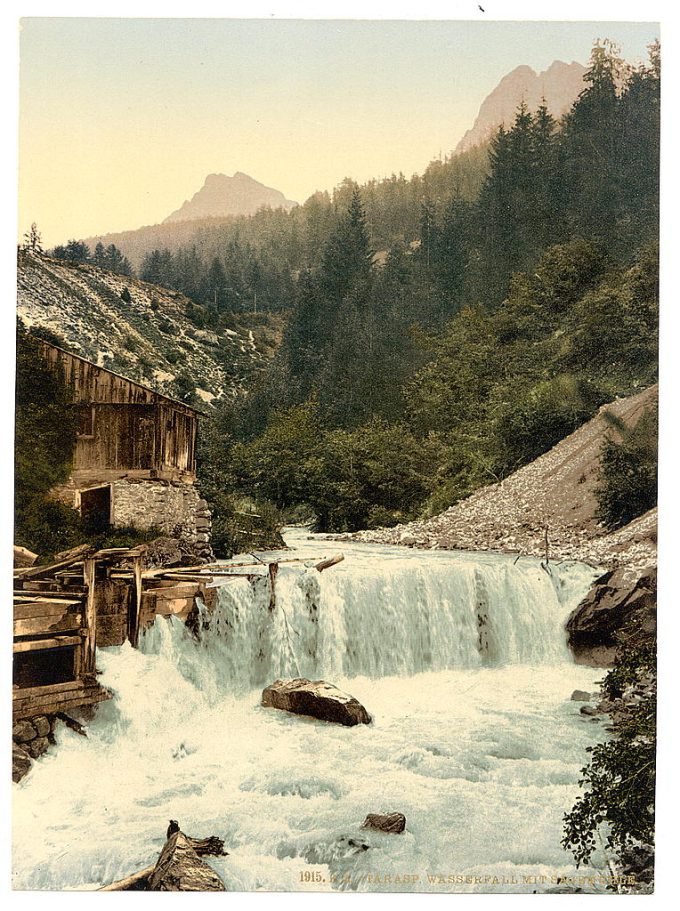 Lower Engadine, Tarasp, waterfall, Grisons, Switzerland