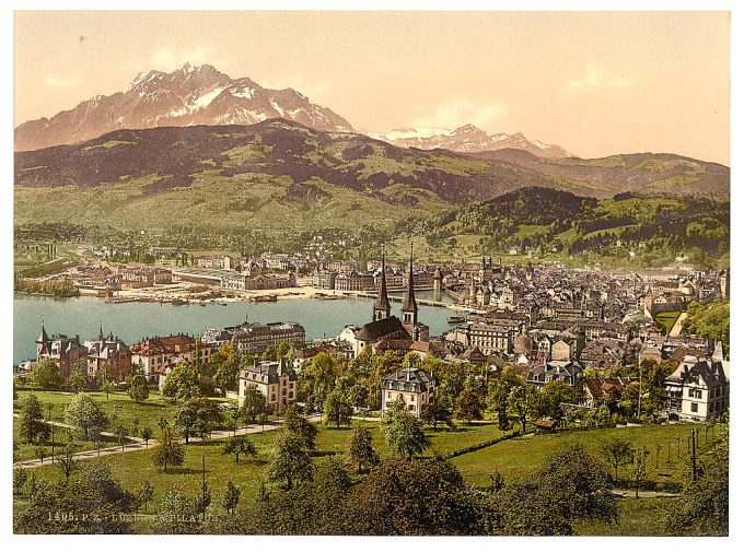 Pilatus and Lucerne, seen from Drei Linden, Lucerne, Switzerland