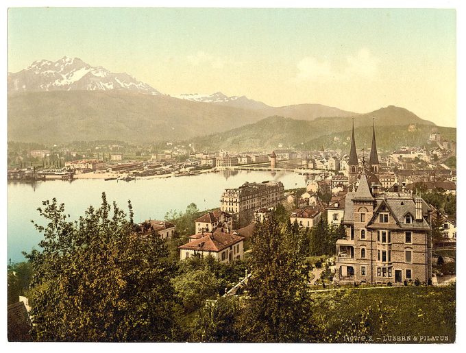Pilatus and Lucerne, seen from Neuschweizerhaus, Lucerne, Switzerland