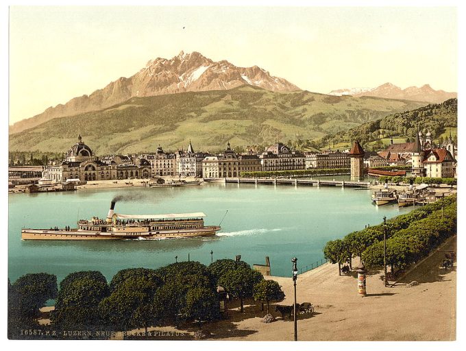 Railway station and Pilatus, Lucerne, Switzerland