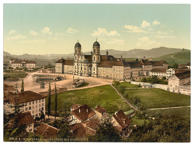 Einsiedeln, schoolhouse and monastery, Lake Lucerne, Switzerland