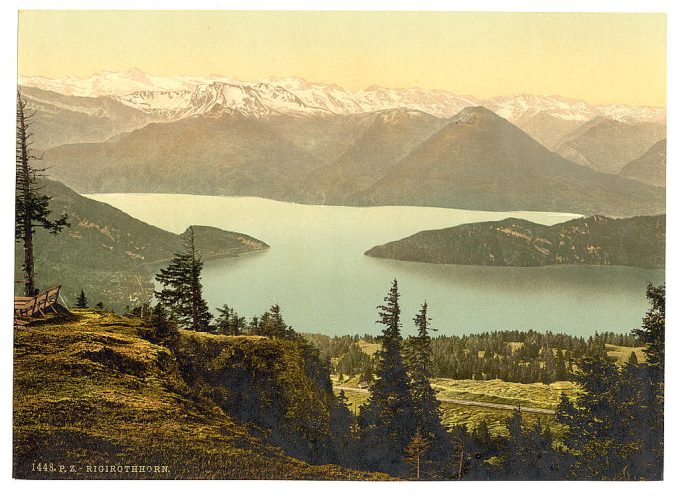 Rigi Rothhorn, view of Vitznau and the Alps, Rigi, Switzerland