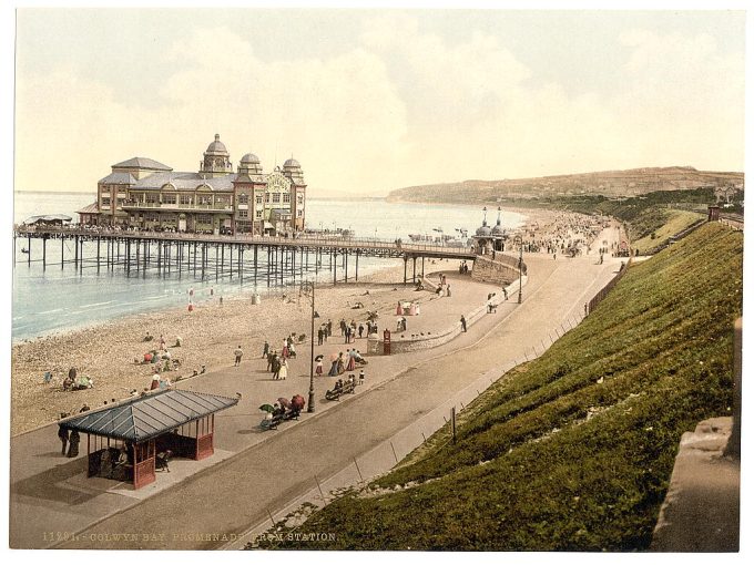 Prominade (i.e., promenade) from station, Colwyn Bay, Wales