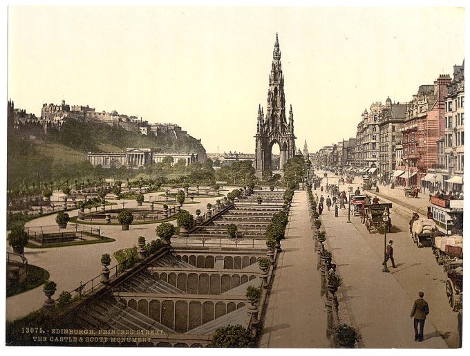 Princess Street, the castle, and Scott Monument, Edinburgh, Scotland