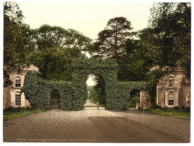 Eglington Castle, entrance gates, Irvine, Scotland