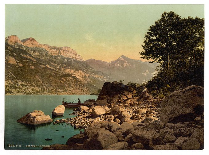 Wallenstadt Lake, Alpine landscape and view on the Sichelkamm, St. Gall, Switzerland