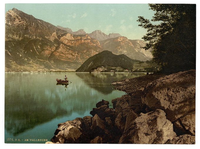 Wallenstadt Lake, and view of the town, St. Gall, Switzerland