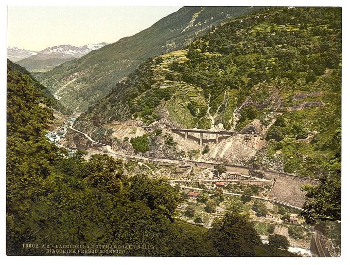 Biaschina, loops in the road, St. Gotthard Railway, Switzerland