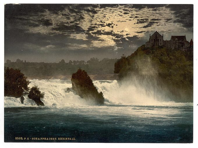 The Falls of the Rhine, by moonlight, Schaffhausen, Switzerland