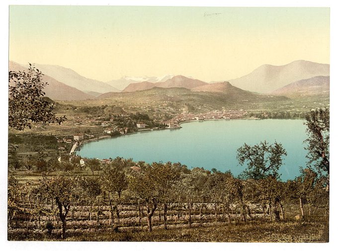 Lake of Lugano, view of the lake, the town, and the Alps, taken from Paradiso, Tessin, Switzerland