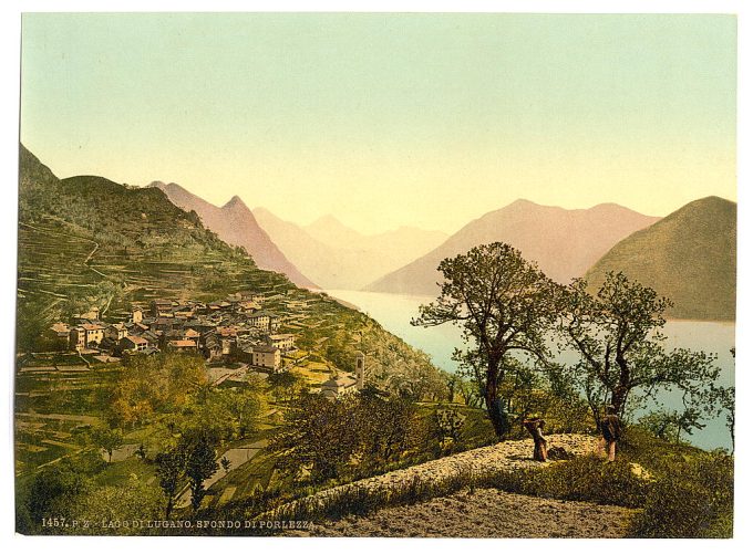 Lake of Lugano, Porlezza in the background, Tessin, Switzerland