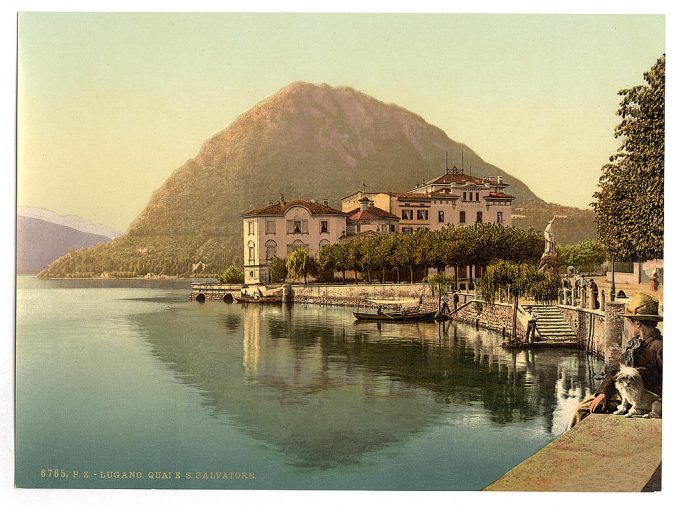 Lugano, the quay, and San Salvatore, Tessin, Switzerland