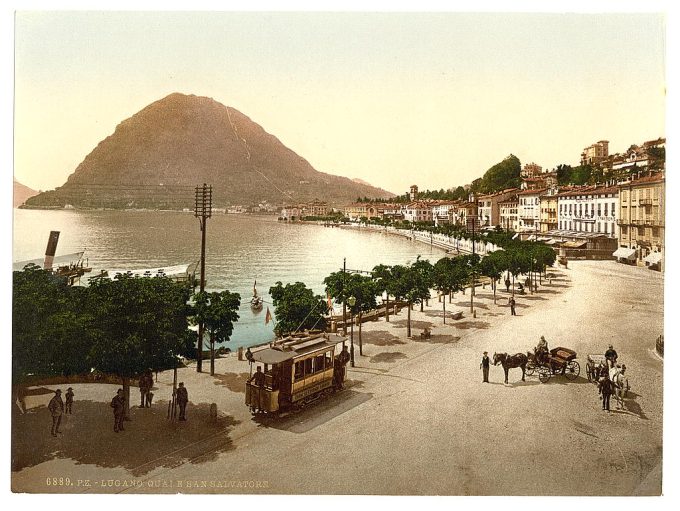 Lugano, the quay, and San Salvatore, Tessin, Switzerland