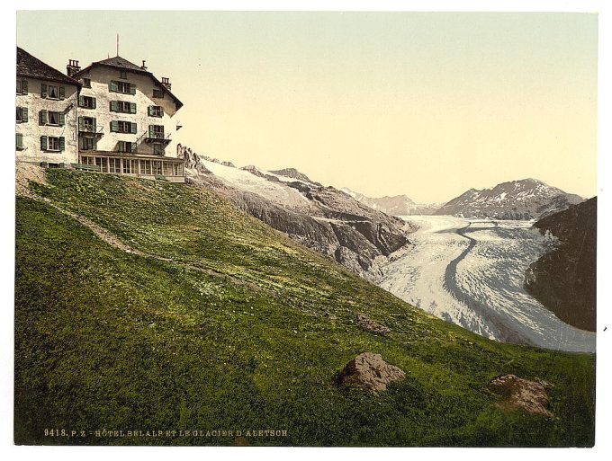 Aletsch, glacier and Belalp Hotel, Valais, Alps of, Switzerland