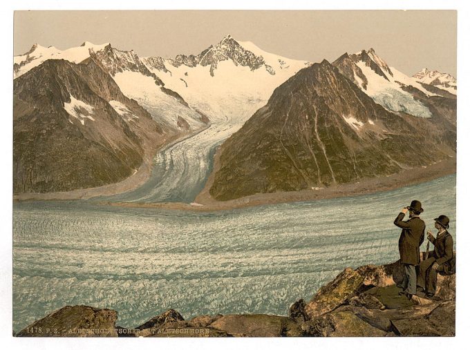 Eggishorn, Grand Aletsch Glacier, with Aletschhorn, Valais, Alps of, Switzerland