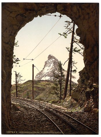 Gornergrat Railway, the Matterhorn from the tunnel, Valais, Alps of, Switzerland