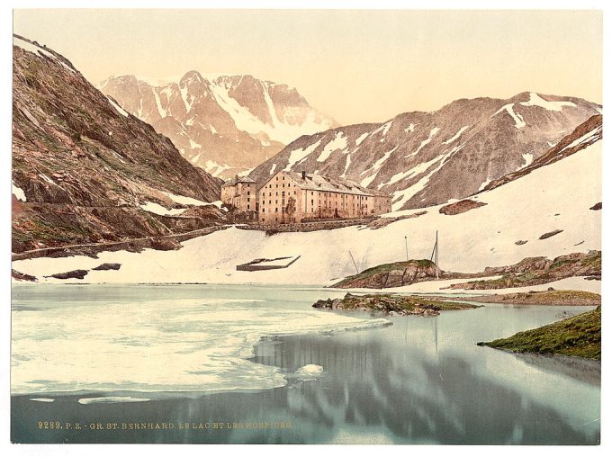 St. Bernard Hospice and lake, Valais, Alps of, Switzerland
