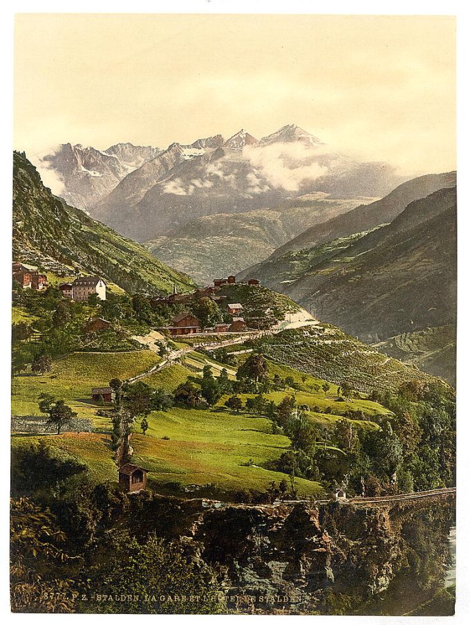 Stalden, railway station and hotel, Valais, Alps of, Switzerland