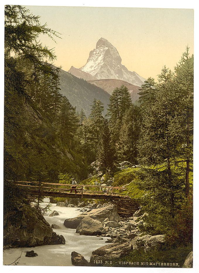 Zermatt, Vispach Bridge, with top of Matterhorn, Valais, Alps of, Switzerland