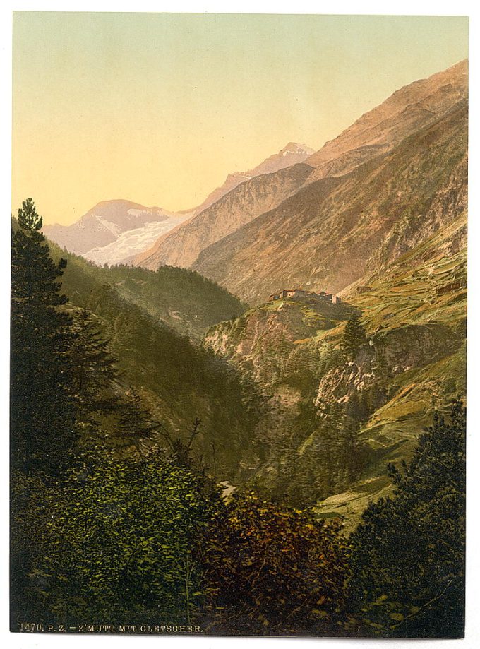 Zmutt Valley, glacier in background, Valais, Allps of, Switzerland