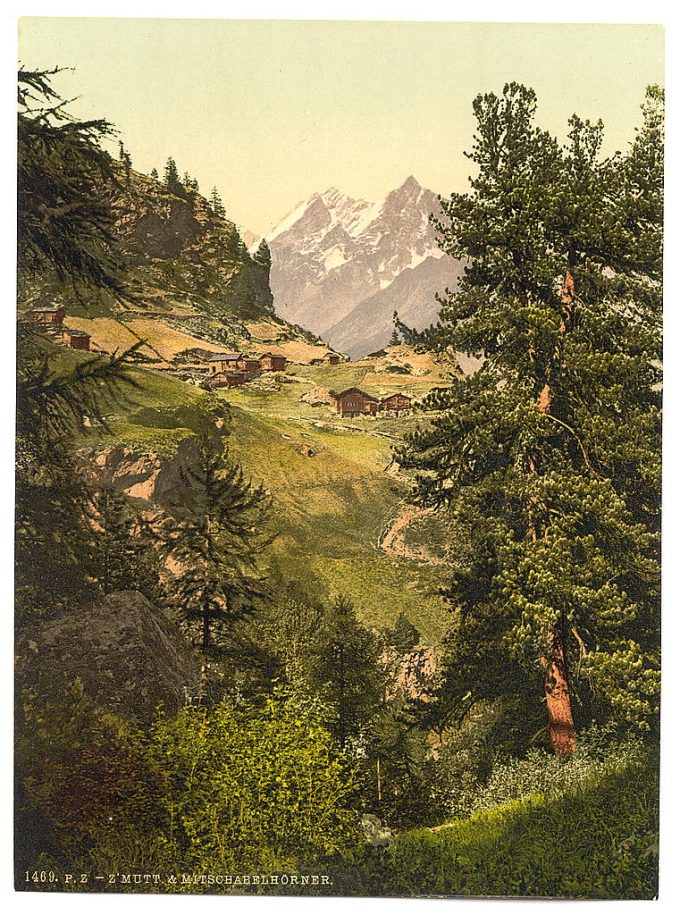 Zmutt Valley with Mischabelhörner group, Valais, Alps of, Switzerland
