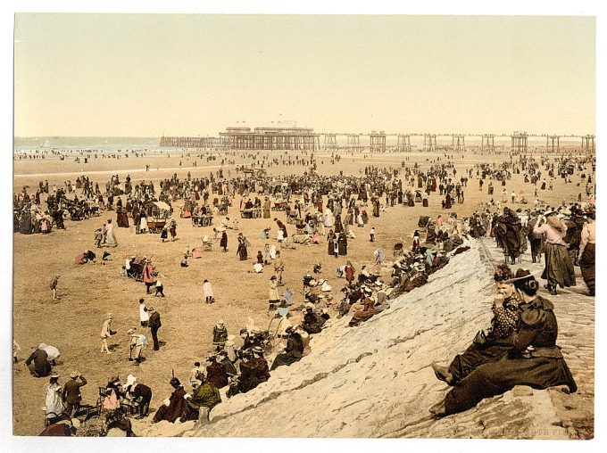 The beach with North Pier, Blackpool, England