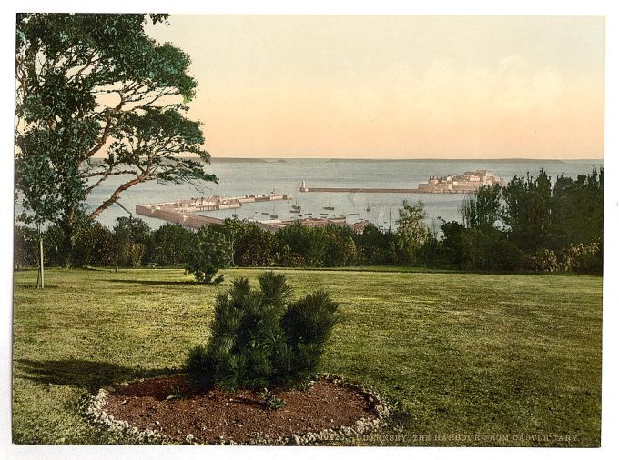Guernsey, the harbor from Castle Cary, Channel Islands, England