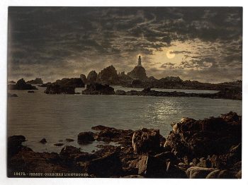 Jersey, Corbiere Lighthouse by moonlight, Channel Islands, England