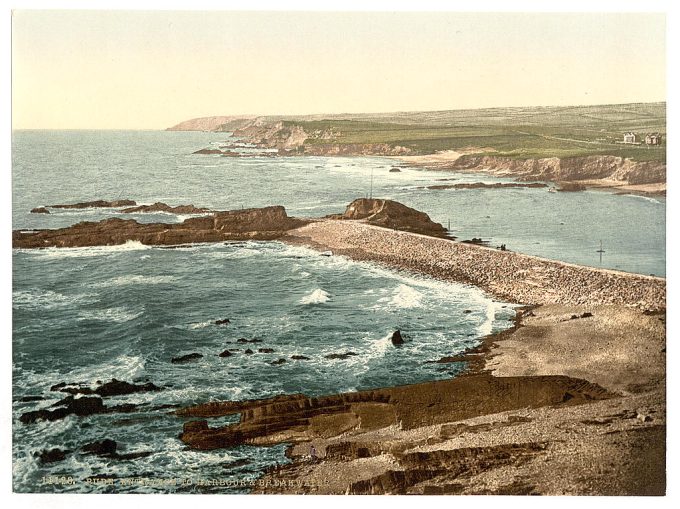 Bude, entrance to harbor and breakwater, Cornwall, England