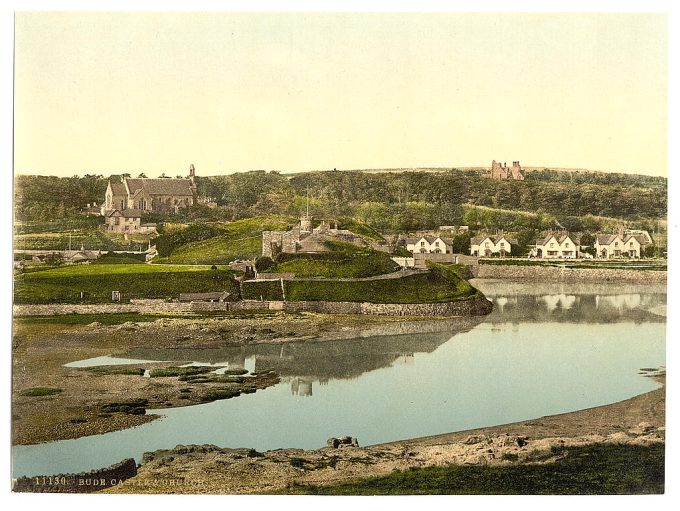 Castle and church, Bude, Cornwall, England