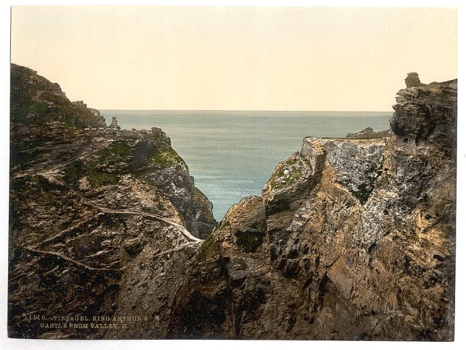 Tintagel, King Arthur's Castle from valley, II, Cornwall, England