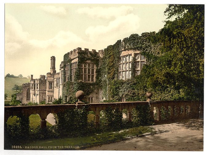 Haddon Hall, from terrace steps, Derbyshire, England