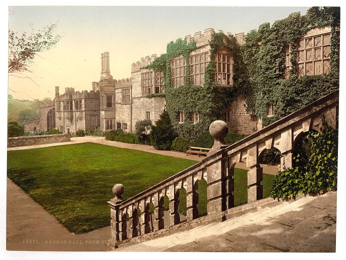 Haddon Hall, steps, Derbyshire, England