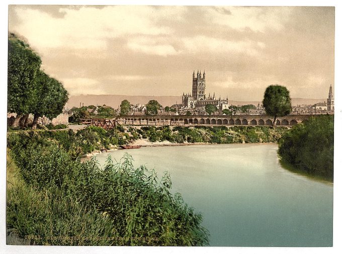 Cathedral from river, Gloucester, England