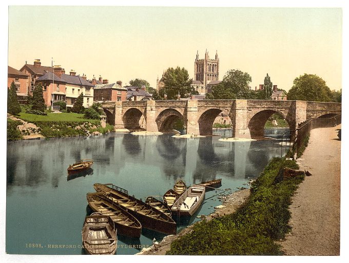 Cathedral and Wye bridge, Hereford, England