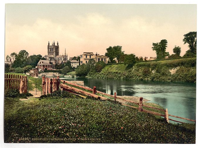 Cathedral from Wye Meadows, Hereford, England