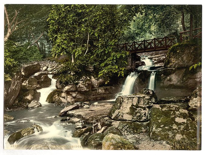 Glen Lyn., falls and upper bridge, Lynton and Lynmouth, England