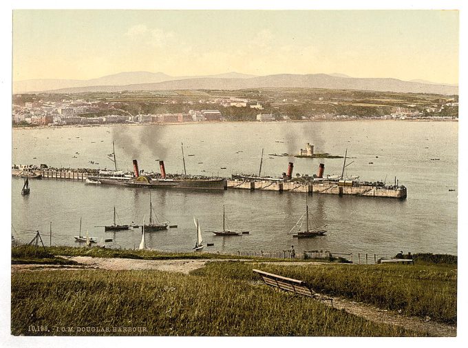 Douglas, harbor with steamers, Isle of Man, England