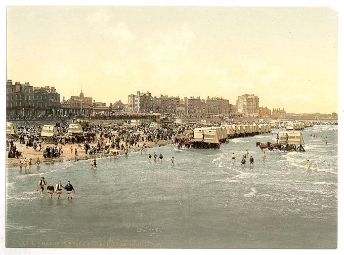 Beach and ladies' bathing place, Margate, England