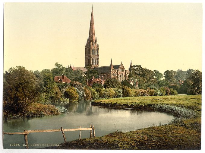 Cathedral, from the river, Salisbury, England