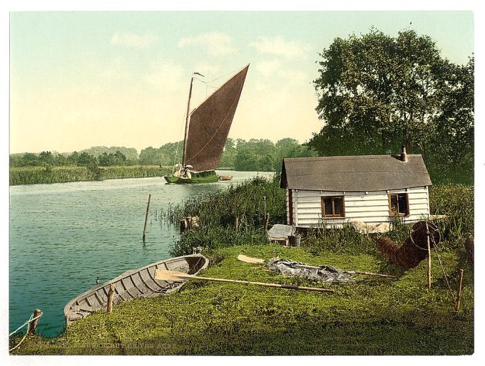 Eel fisher's hut on the Bore, (i.e., Bure River) England