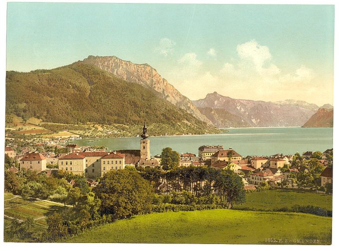 Gmunden, seen from the Calvarienberg, Upper Austria, Austro-Hungary