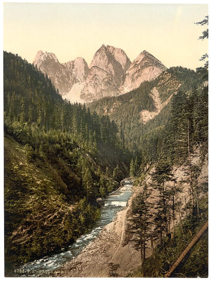 View on the Gosaubach, Upper Austria, Austro-Hungary