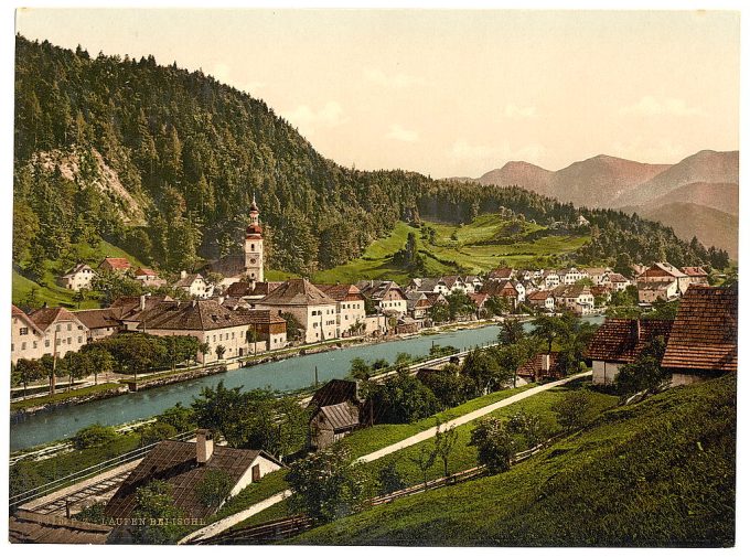 Laufen near Ischl from west, Upper Austria, Austro-Hungary