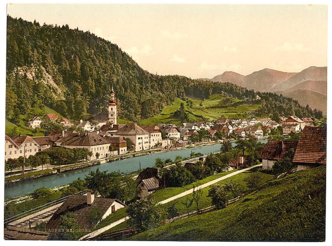 Laufen near Ischl from west, Upper Austria, Austro-Hungary