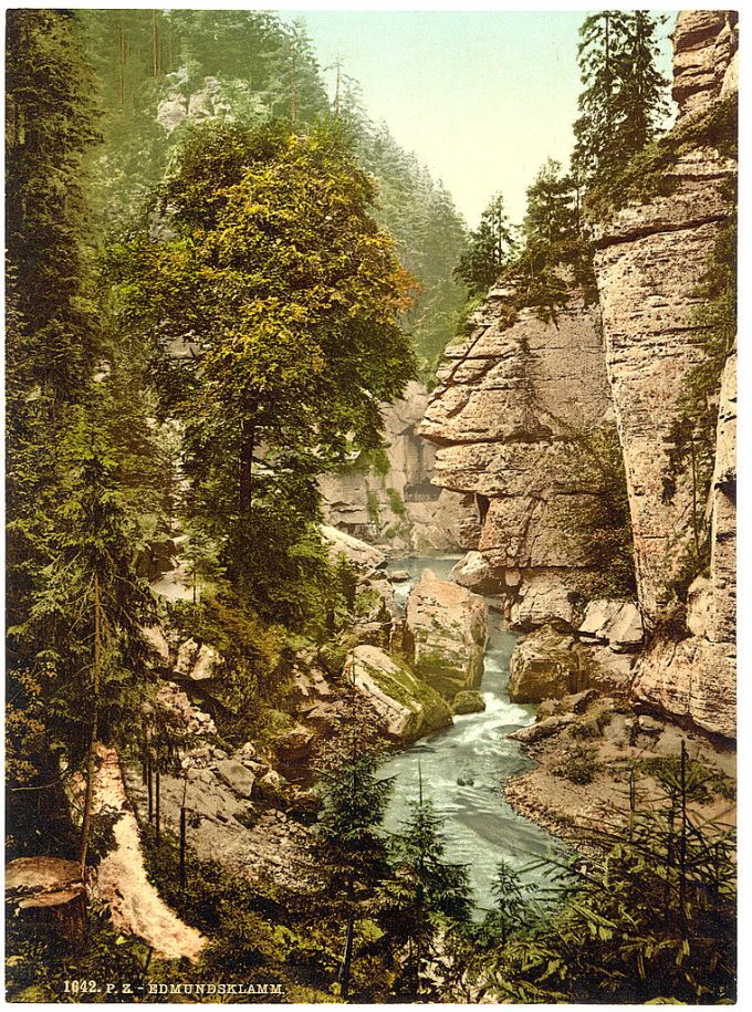 Edmunds Klamm, boat station, Bohemian Switzerland, Bohemia, Austro-Hungary