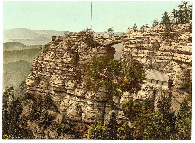 Prebischtor and the Kirkelstein, Bohemian Switzerland, Bohemia, Austro-Hungary