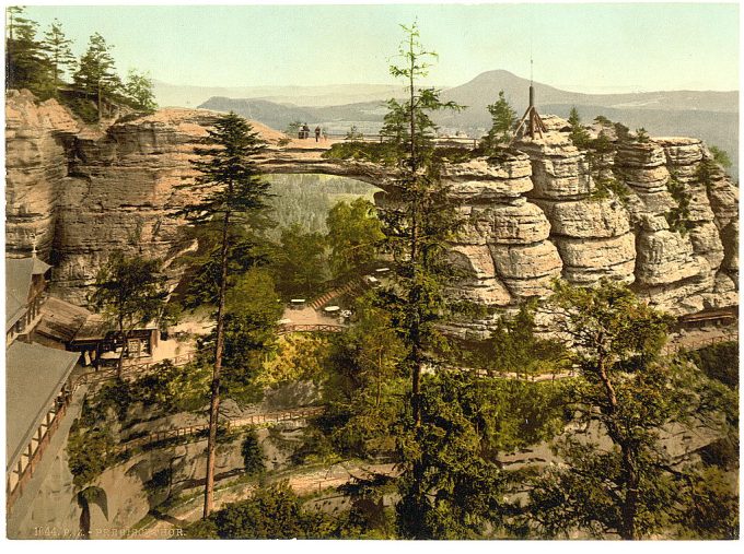 Prebischtor with Rosenberg, Bohemian Switzerland, Bohemia, Austro-Hungary